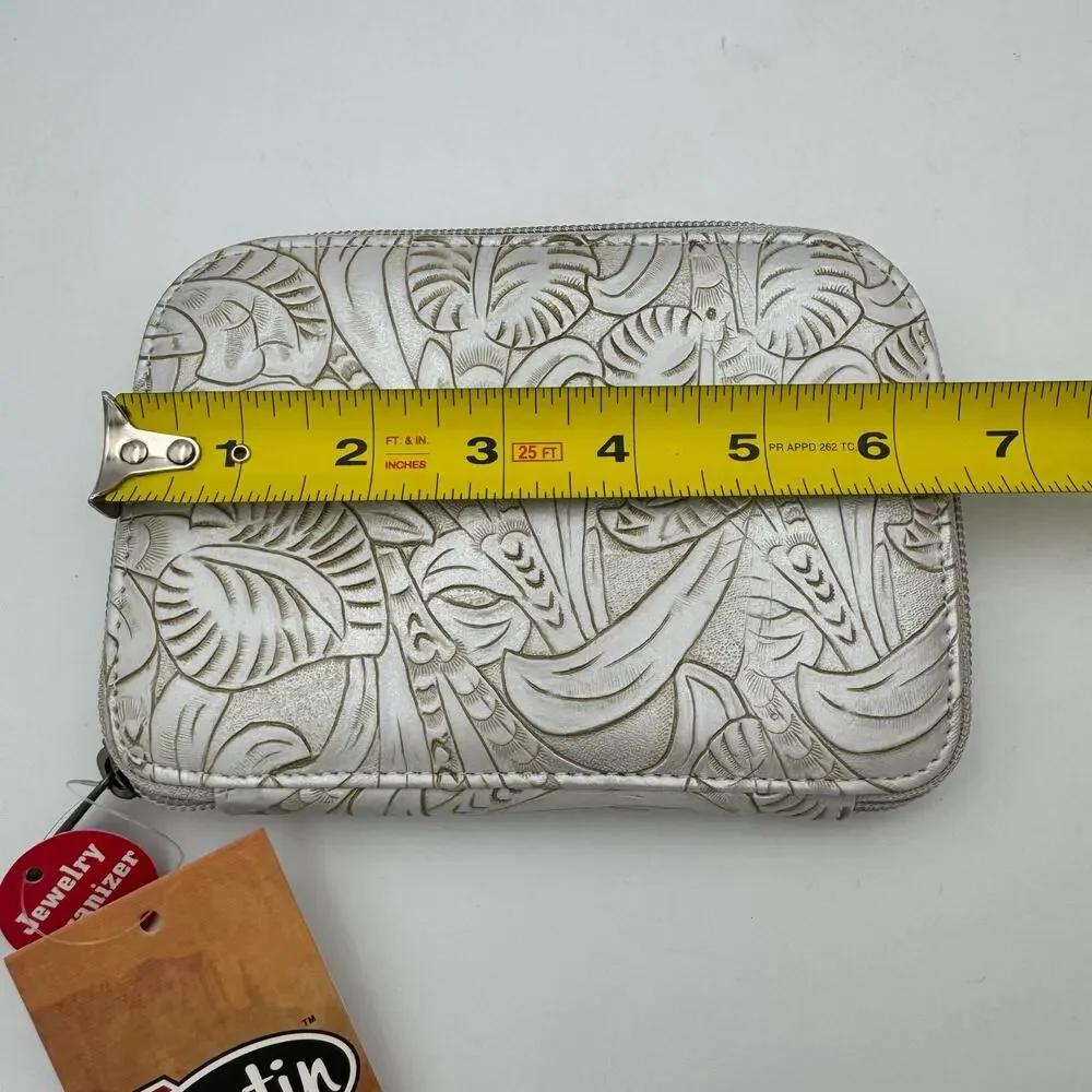 Justin Jewelry Organizer White Western Tooled Zip Case NWT Travel Storage